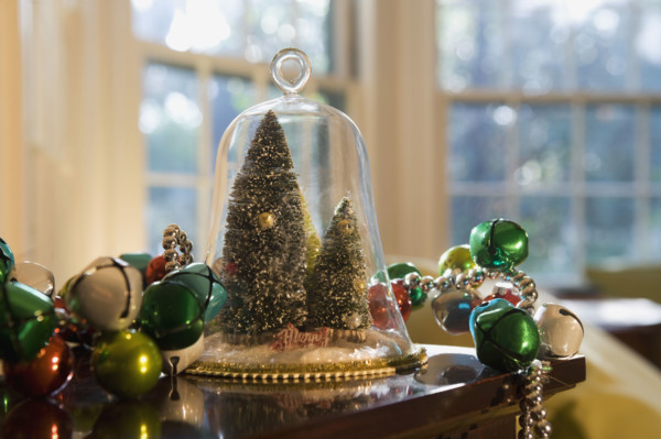 Christmas decorations on table. Date : 2008