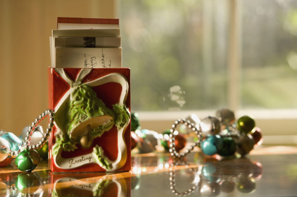 Christmas decorations on table. Date : 2008