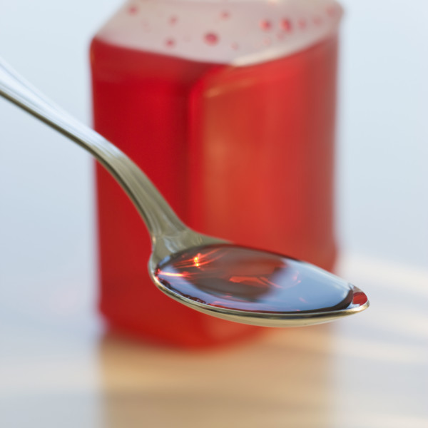 Close up of cough syrup.