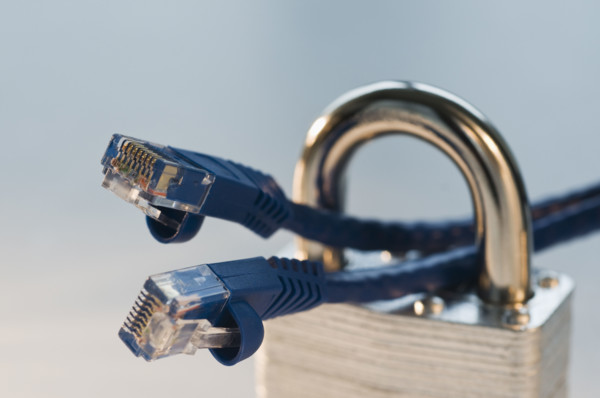 Close up of lock and ethernet cables. Date : 2008