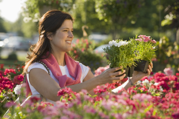 Woman shopping for flowers. Date : 2008