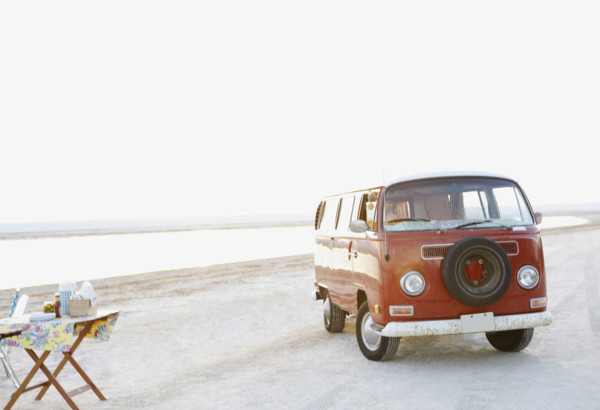 Van parked on beach. Date : 2008