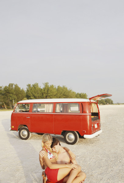 Young couple hugging on beach. Date : 2008