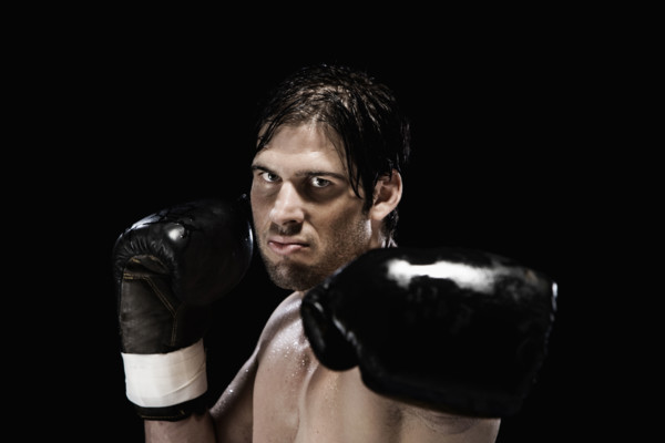 Close up of boxer in fighting stance. Date : 2008