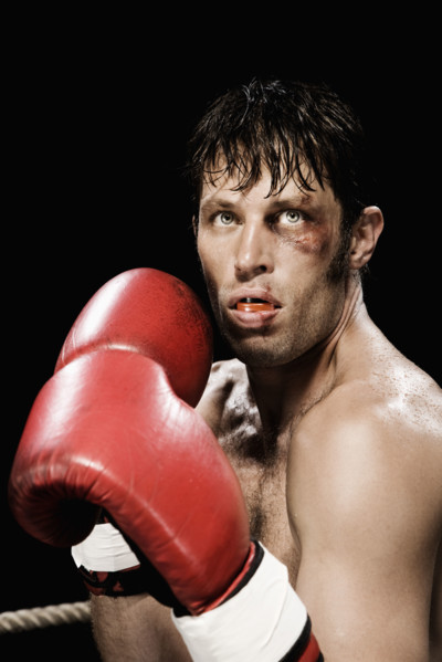 Close up of boxer in fighting stance. Date : 2008