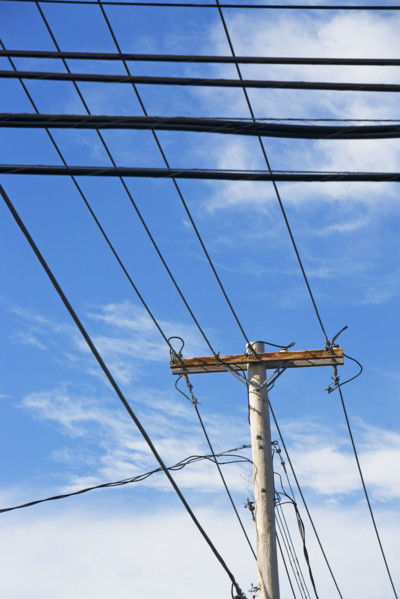 Power lines and telephone pole. Date: 2008