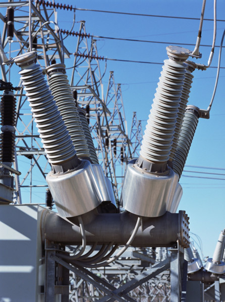 Transformers at electrical substation. Date : 2008