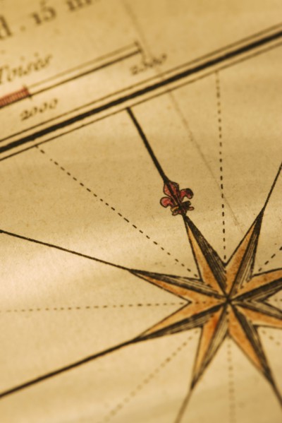 Close up of antique map.
