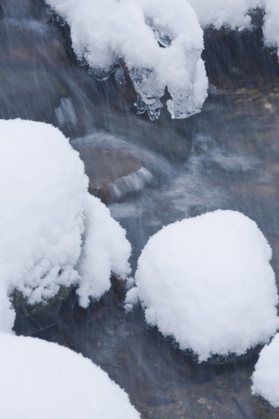 Snowy stream in winter.