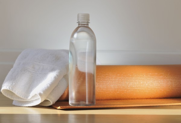 Yoga mat and water bottle.