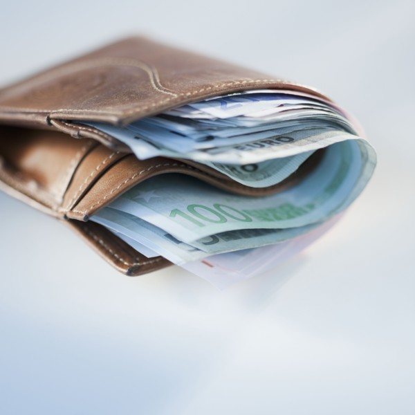 Wallet stuffed with euros.