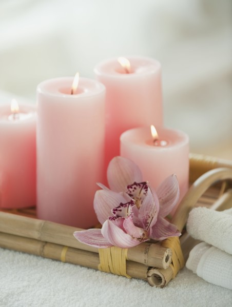 Candle and spa elements.