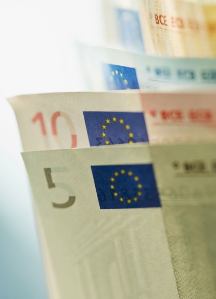 Close up of paper euros.