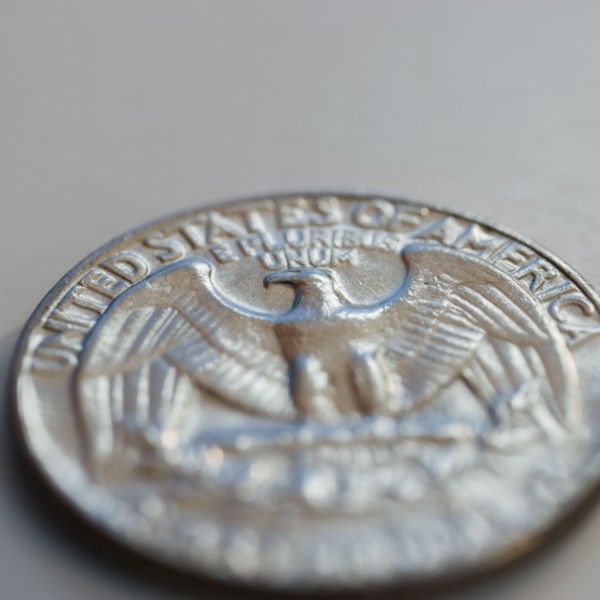Close up of silver coin.