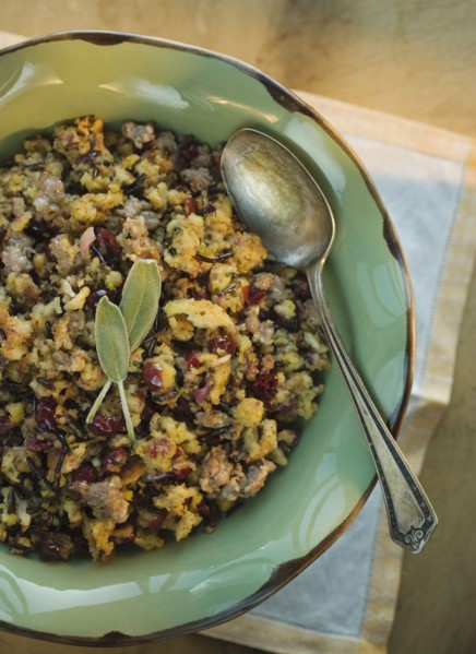 Thanksgiving stuffing in bowl.