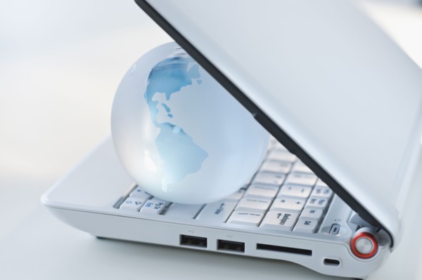 Globe inside laptop.