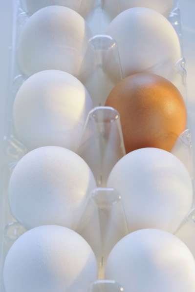 Brown and white eggs.