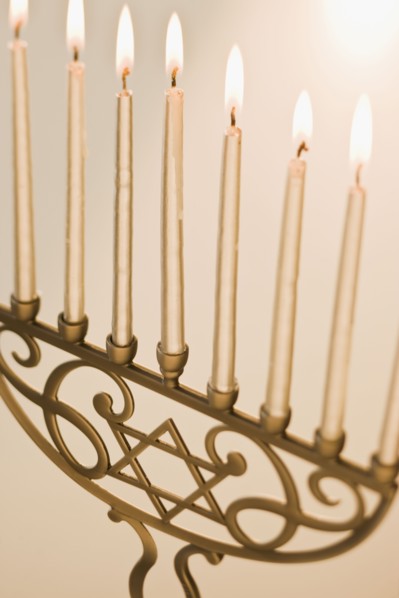 Close up of holiday menorah.