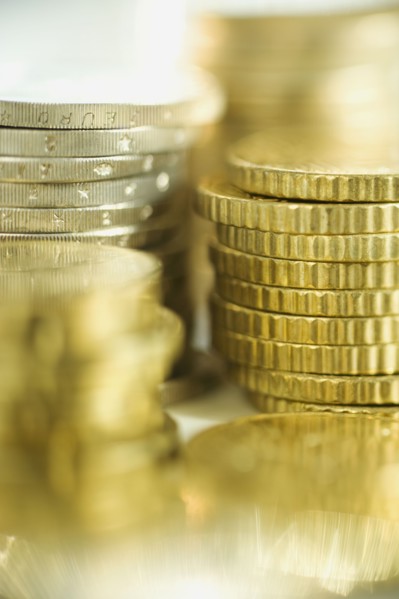 Stacks of euro coins.