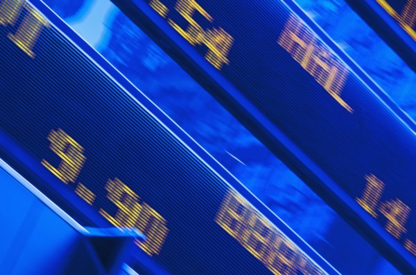 Stock ticker in Times Square, New York City, New York, USA. Photographe : Daniel Grill