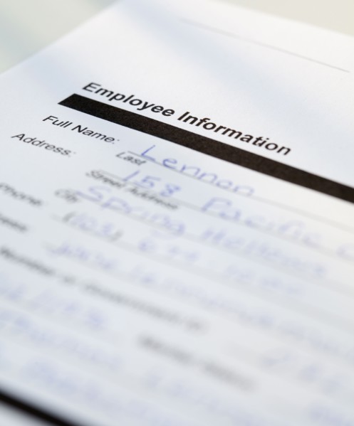 Employee information form. Photographe : Jamie Grill