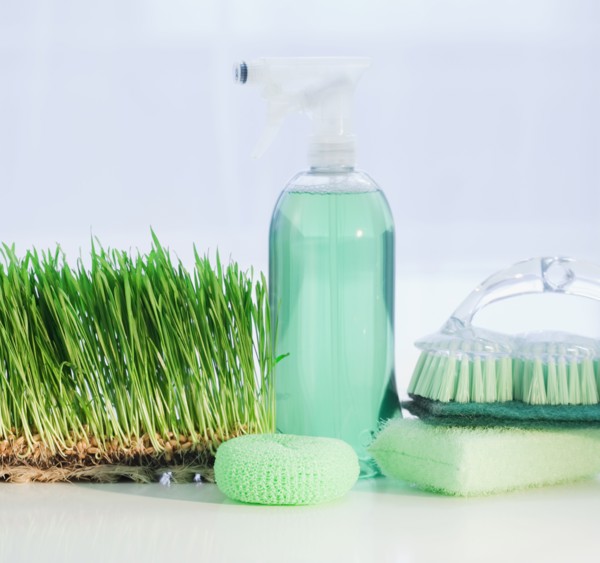 Cleaning supplies beside grass. Photographe : Jamie Grill