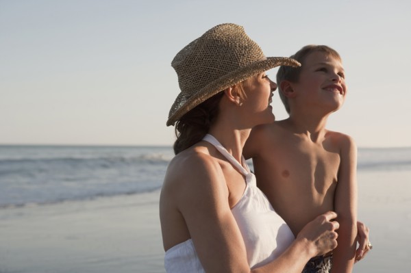 Mother and son at the beach
