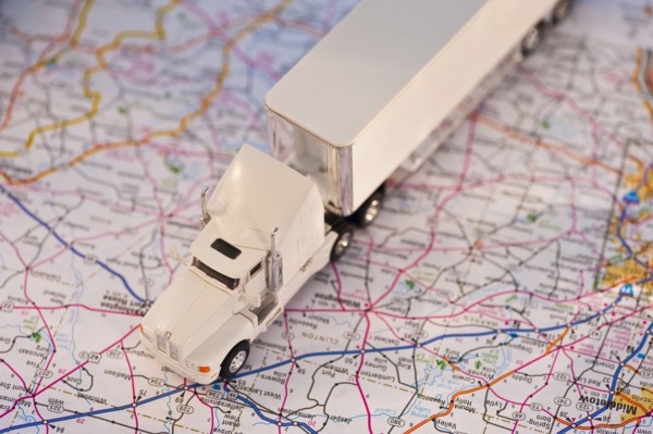 A toy truck on a map