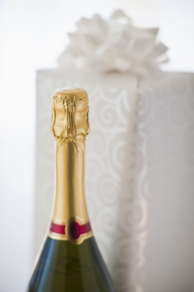 Champagne and a gift.
