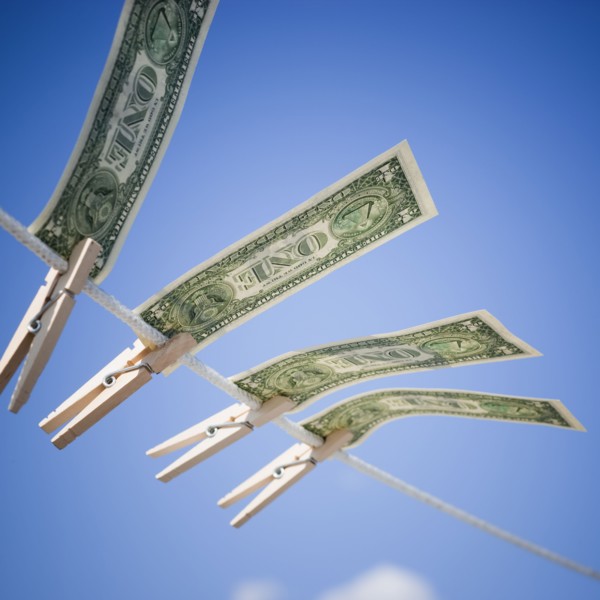 Dollars on clothes line