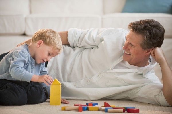 Father and child at home.