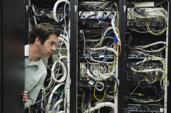 Man working in data center