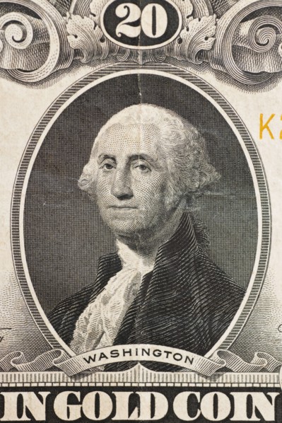 Twenty dollar bill.
Billet de 20 dollars avec le portrait de George Washington