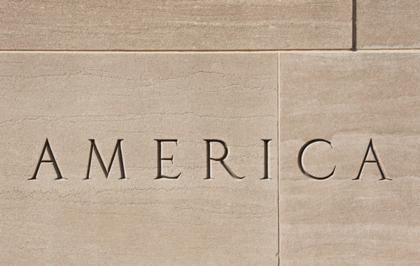 Wall of American building.