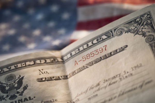 American currency and flag.