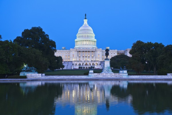 Capitol building at dusk.