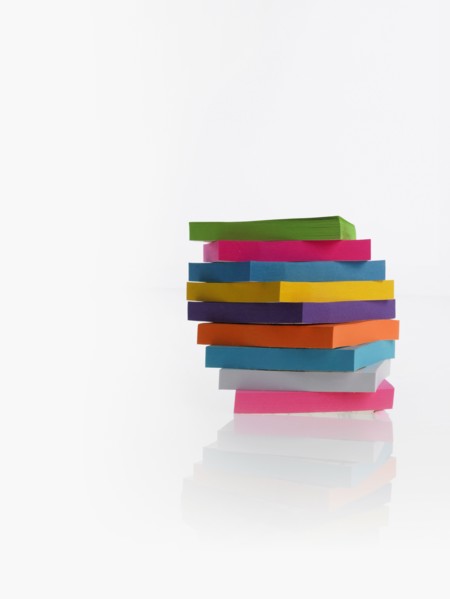 Stack of colorful post-it notes. Photographer: David Arky