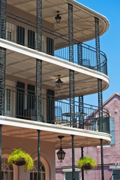 Balconies on building in the French Quarter of New Orleans.