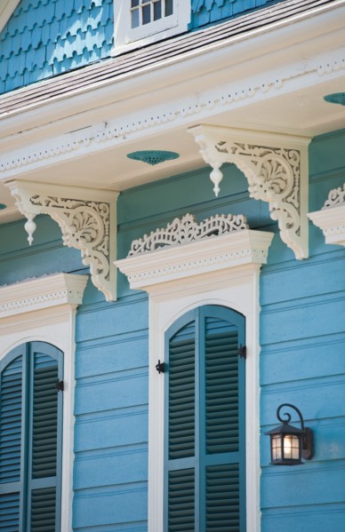 Exterior of blue house in New Orleans.