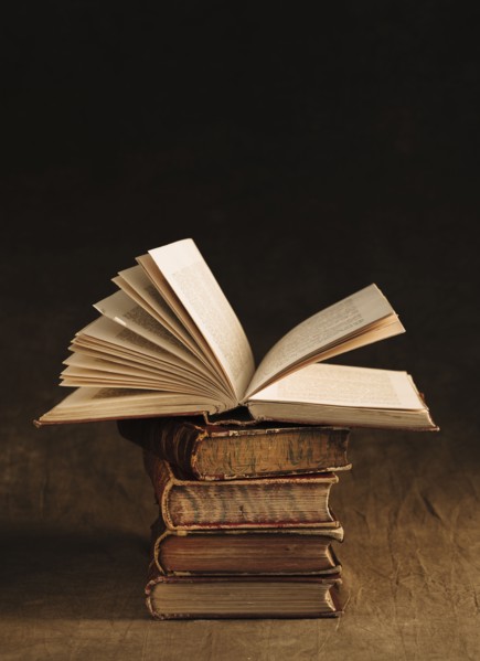 Stack of antique books.