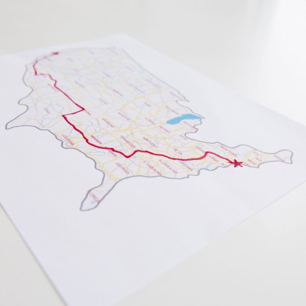 Road trip planned out on a map. Photo : Jamie Grill