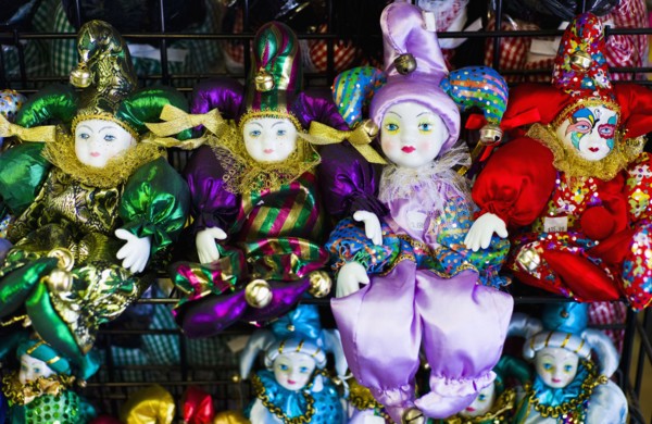 Display of mardi grass dolls.