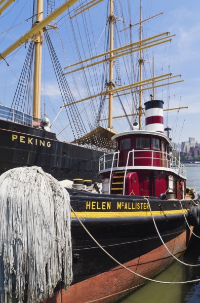 Boat docked at South Street seaport.