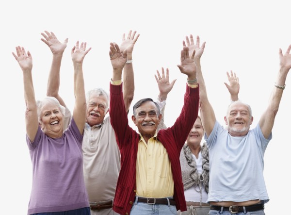 Group of senior with their arms raised. Photo : momentimages