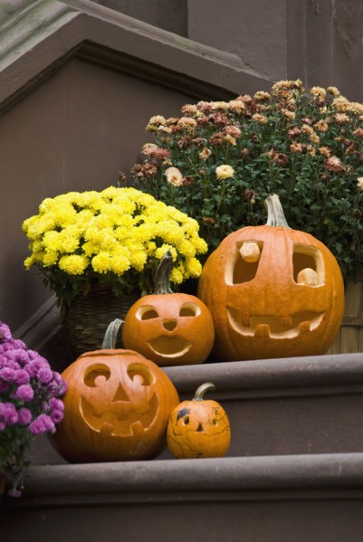 Jack-o-lanterns on steps. Photo. Antonio M. Rosario