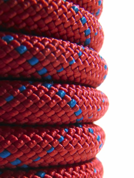 Stack of red and blue rope. Photo : David Arky
