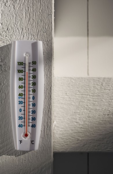 Thermometer on wall. Photo. Chris Hackett