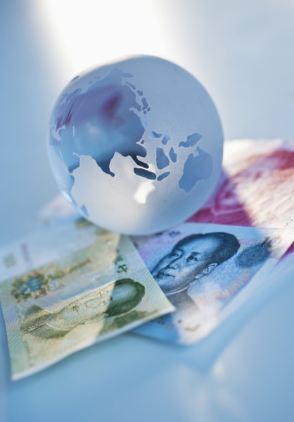 Globe on Chinese currency.