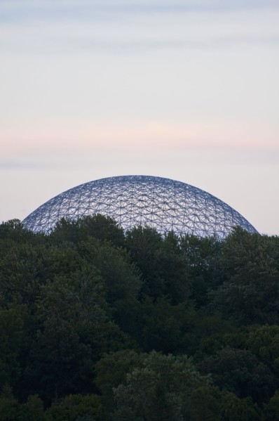Trees in front of Biosphere. Photo. Daniel Grill