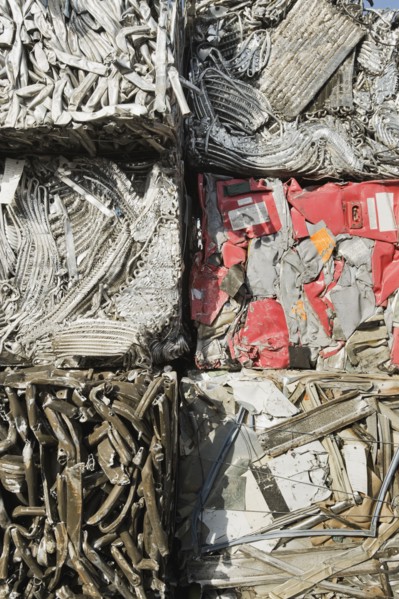Stacks of recycled metal.